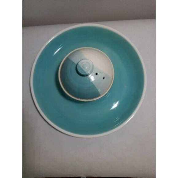Teal/Cream Chip & Dip Serving Dishes-Plate With Bowl (G) - Picture 2 of 8